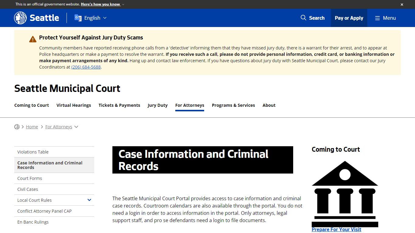 Case Information and Criminal Records - Courts | seattle.gov