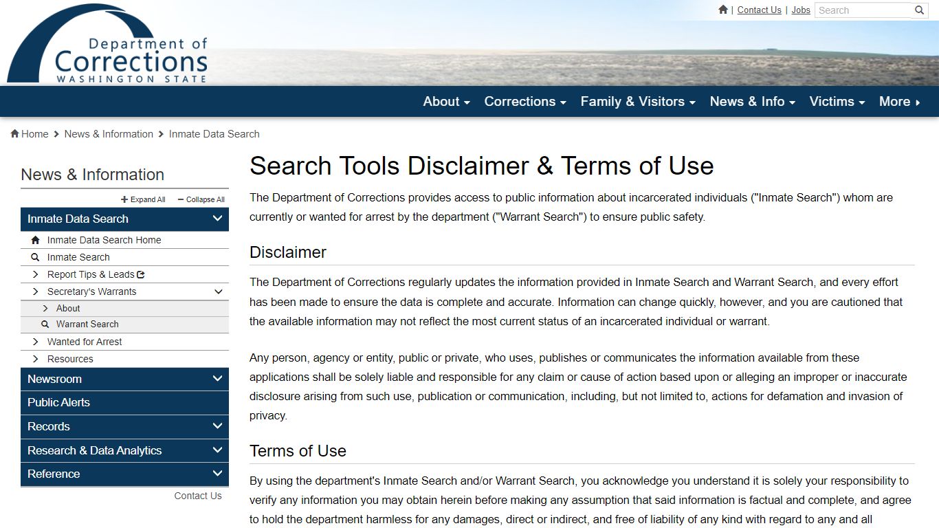 Search Tools Disclaimer & Terms of Use